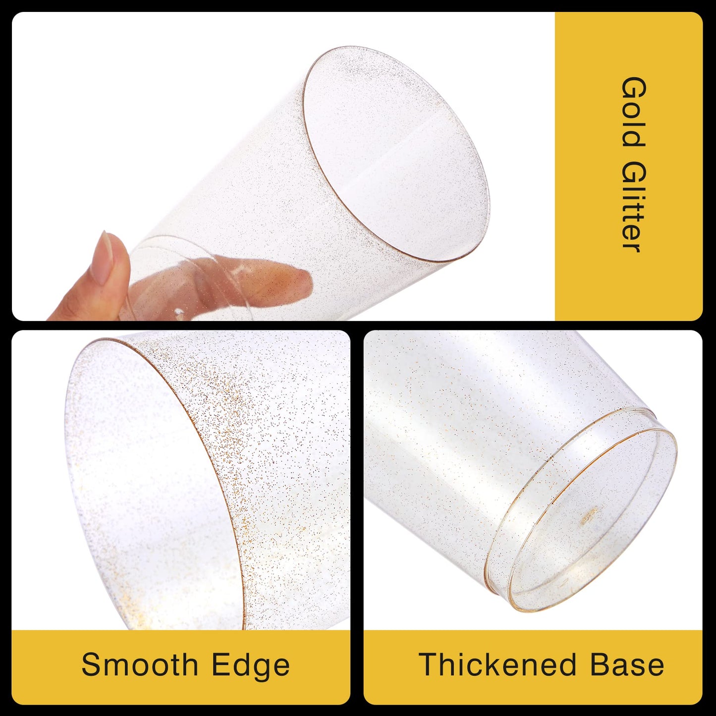 N9R 72er-Pack goldene Plastikbecher, 12 Unzen transparente Plastikbecher mit goldenem Rand, Einwegbecher, perfekt für Partys, Hochzeiten und Geburtstage