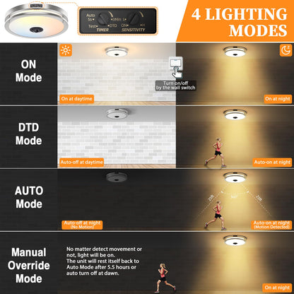 Motion Sensor LED Ceiling Light – Adjustable Color Temp, Outdoor Flush Mount