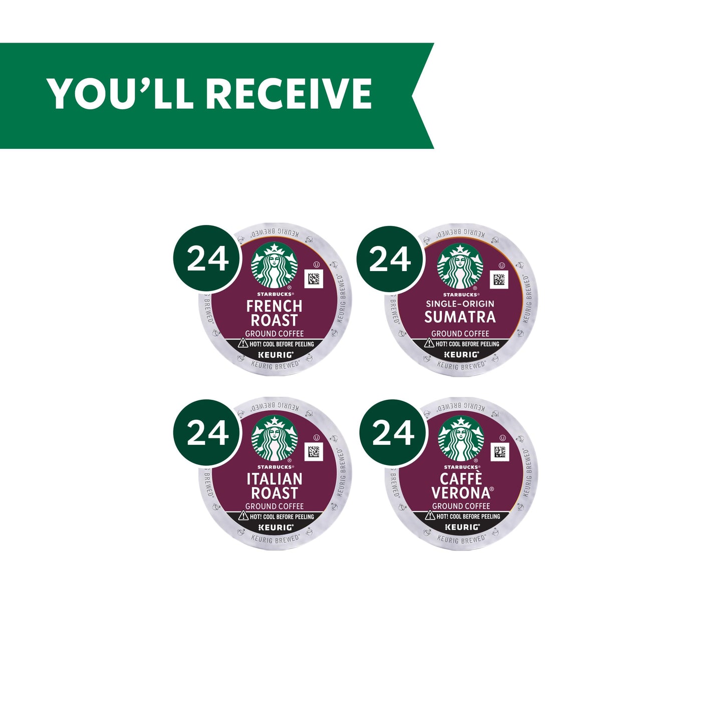 Starbucks K-Cup Coffee Pods, Naturally Flavored Coffee Variety Pack for Keurig Brewers, 100% Arabica, 1 Box (40 Pods)