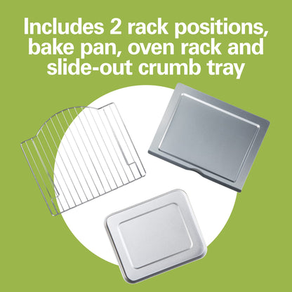 6 Slice Countertop Toaster Oven With Easy Reach Roll-Top Door, Bake, Broil & Toast Functions, Auto Shutoff, Silver (31127D)