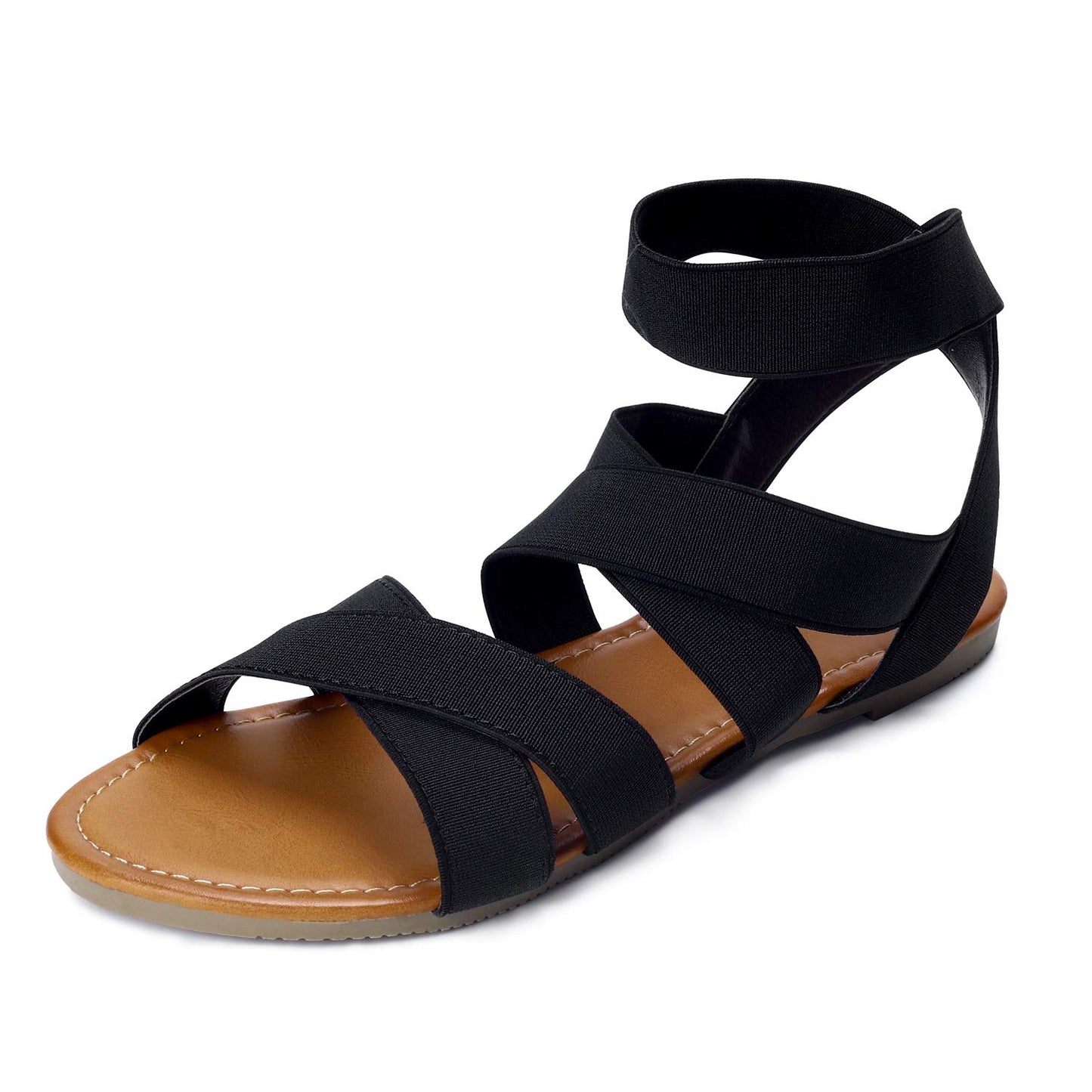 SANDALUP Elastic Ankle Strap Flat Sandals for Women