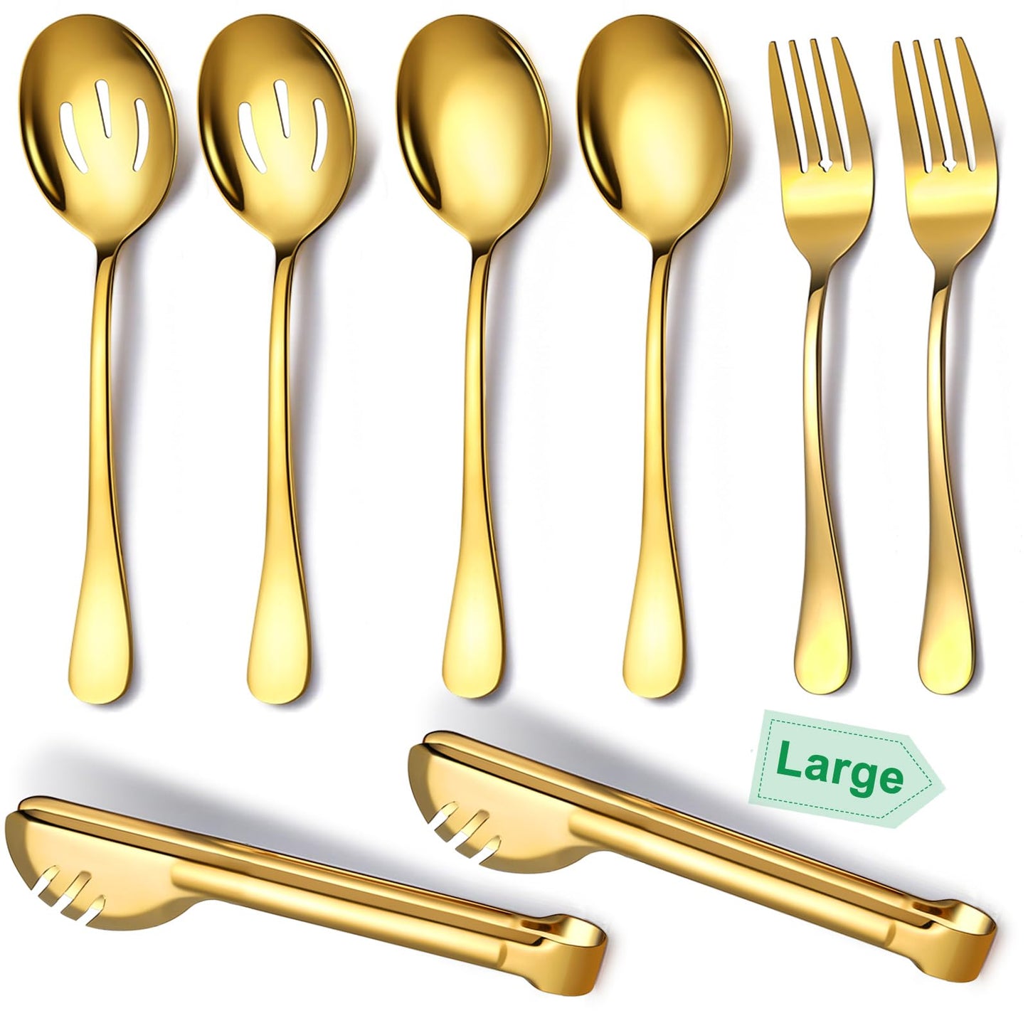 Large Stainless Steel Serving Utensils Set 15 Pcs with 10" Serving Spoon,10" Slotted Spoons,10" Serving Forks,9.5" Serving Tongs,Soup Ladle,Pie Server,Cake/Butter Knife for Buffet/Parties