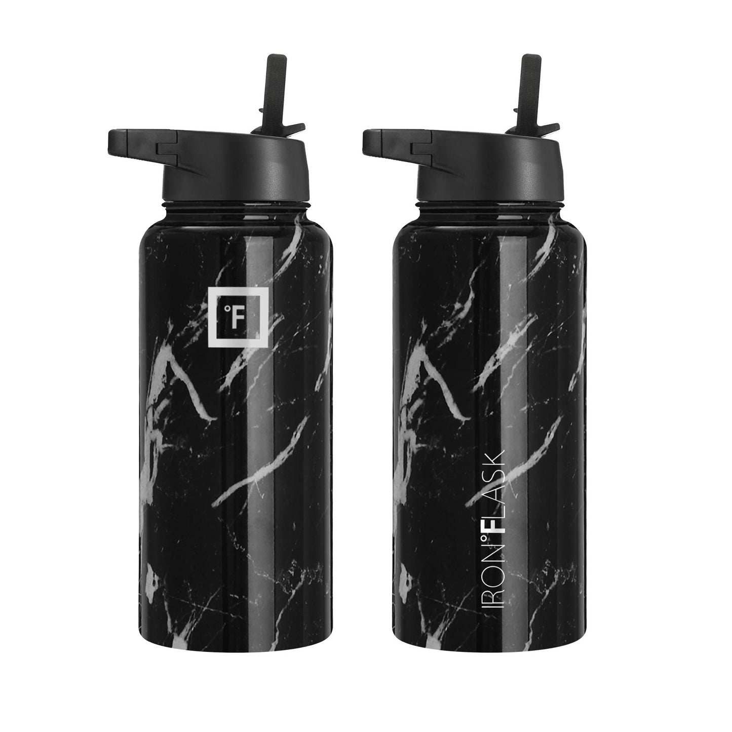 Bouteille d'hydratation de camping et de randonnée IRON °FLASK avec 3 couvercles - Bouteille d'eau en acier inoxydable, à double paroi et isolée sous vide - Anti-fuite et sans BPA (Dark Night, Straw - 32 oz) 