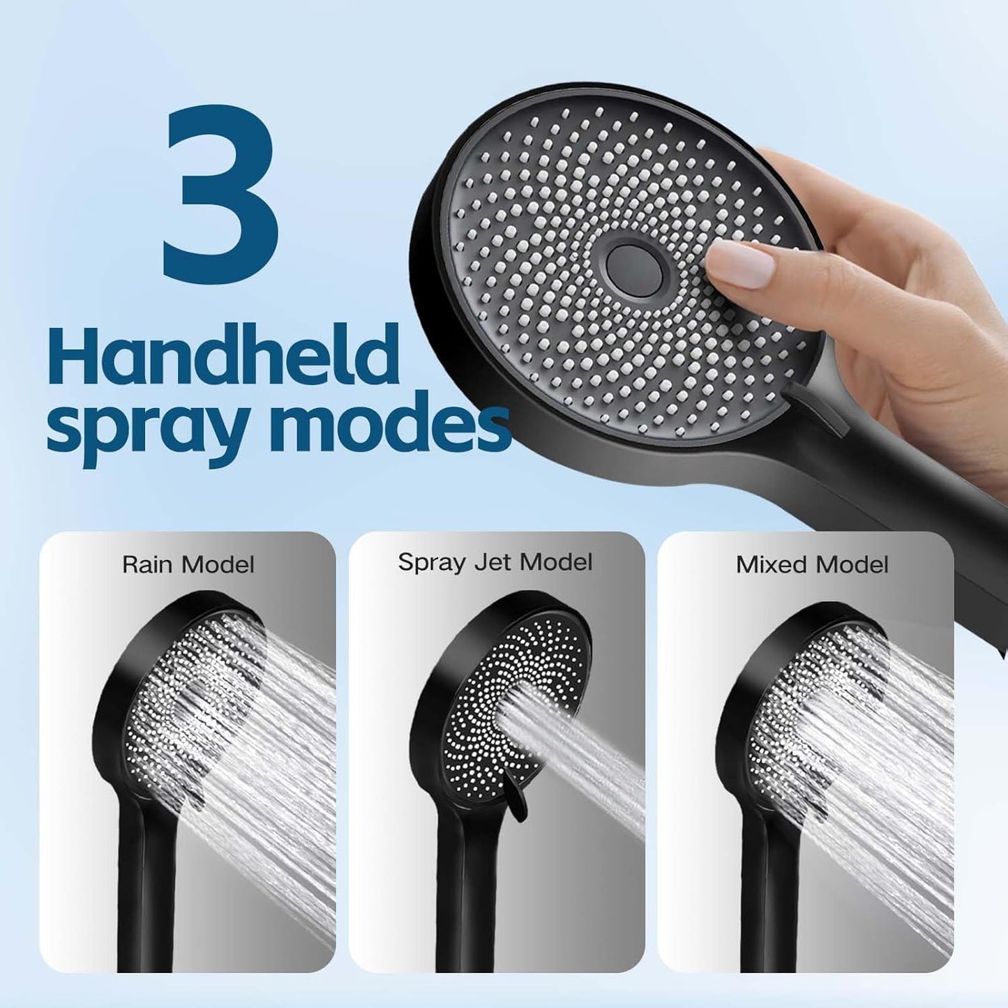 Shower Head,10 Inch Rain Shower Head with Handheld Spray Combo,3 Handheld Water Spray with 60 Inch Long Shower Hose (Sliver)