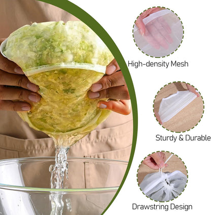 9-Pack Reusable Cheesecloth Nut Milk Bags, Organic Cotton Fine Mesh Food Strainers