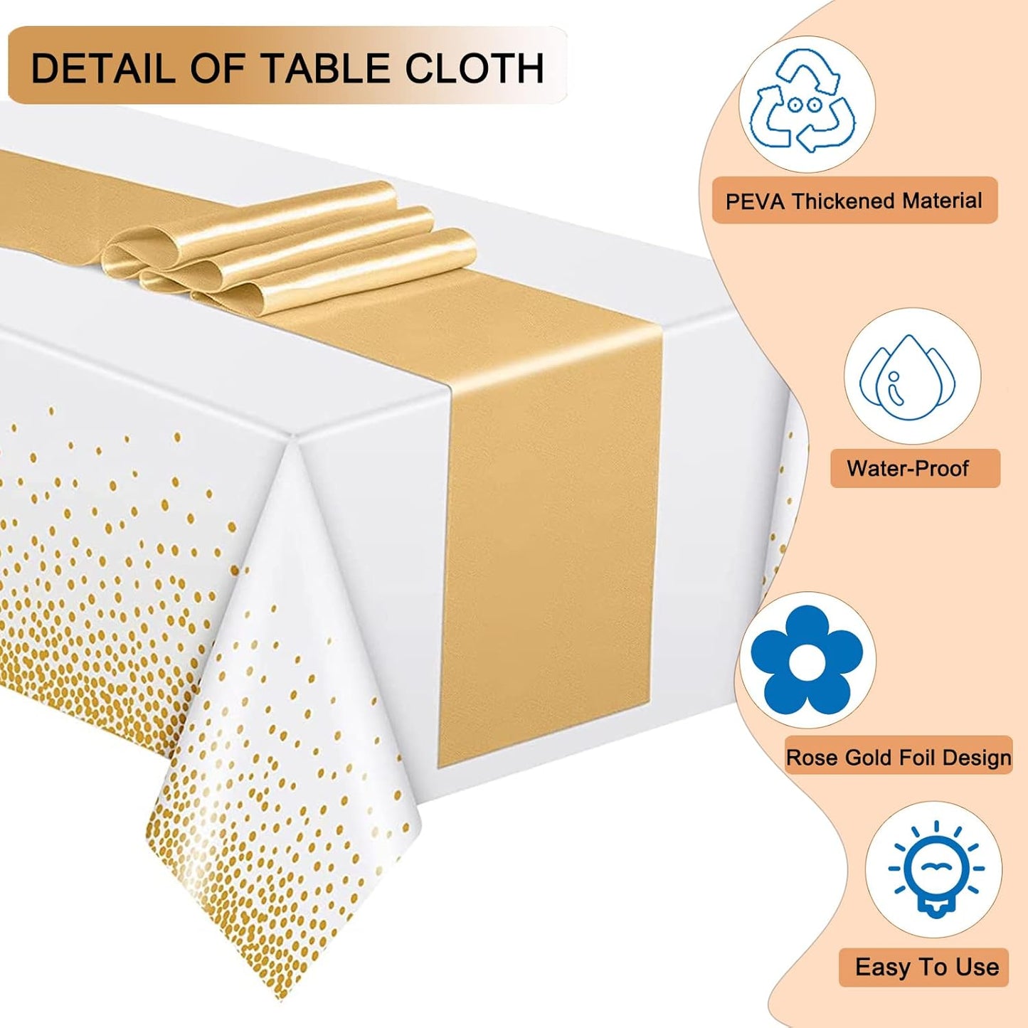 12 Pcs Wedding Satin Table Runner 12 x 108 Inch and Disposable Plastic Tablecloth 54 X 108 Inch, Gold Table Cloths for Parties, Wedding Decoration, Banquet Restaurant, Baby Shower