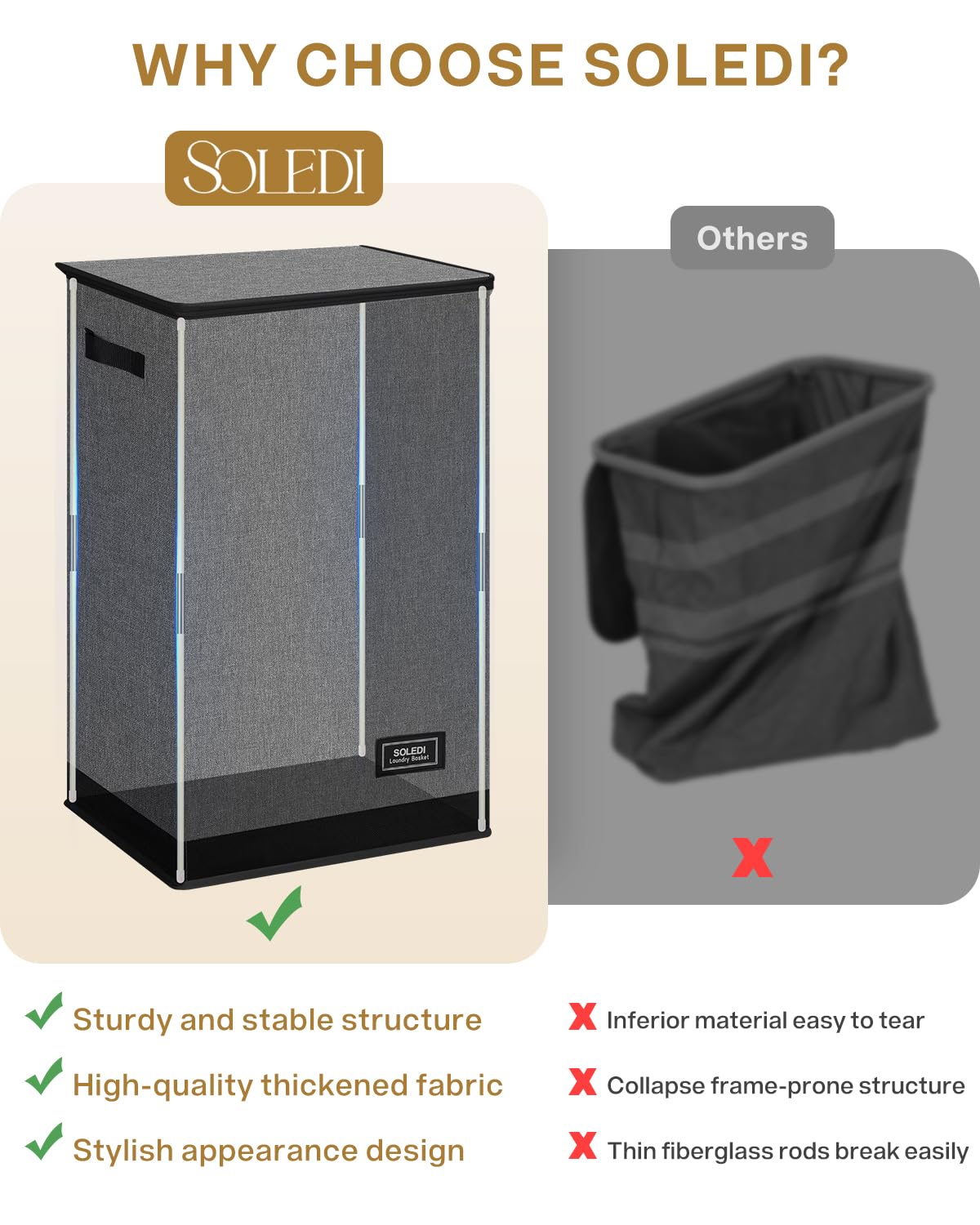 SOLEDI Laundry Hamper Black with Lid and Removable Bag - 100L Large and Tall Laundry Basket Collapsible with Handle for Clothing and Toys Storage - Dirty Clothes Hamper for Bedroom, bathroom, dorm