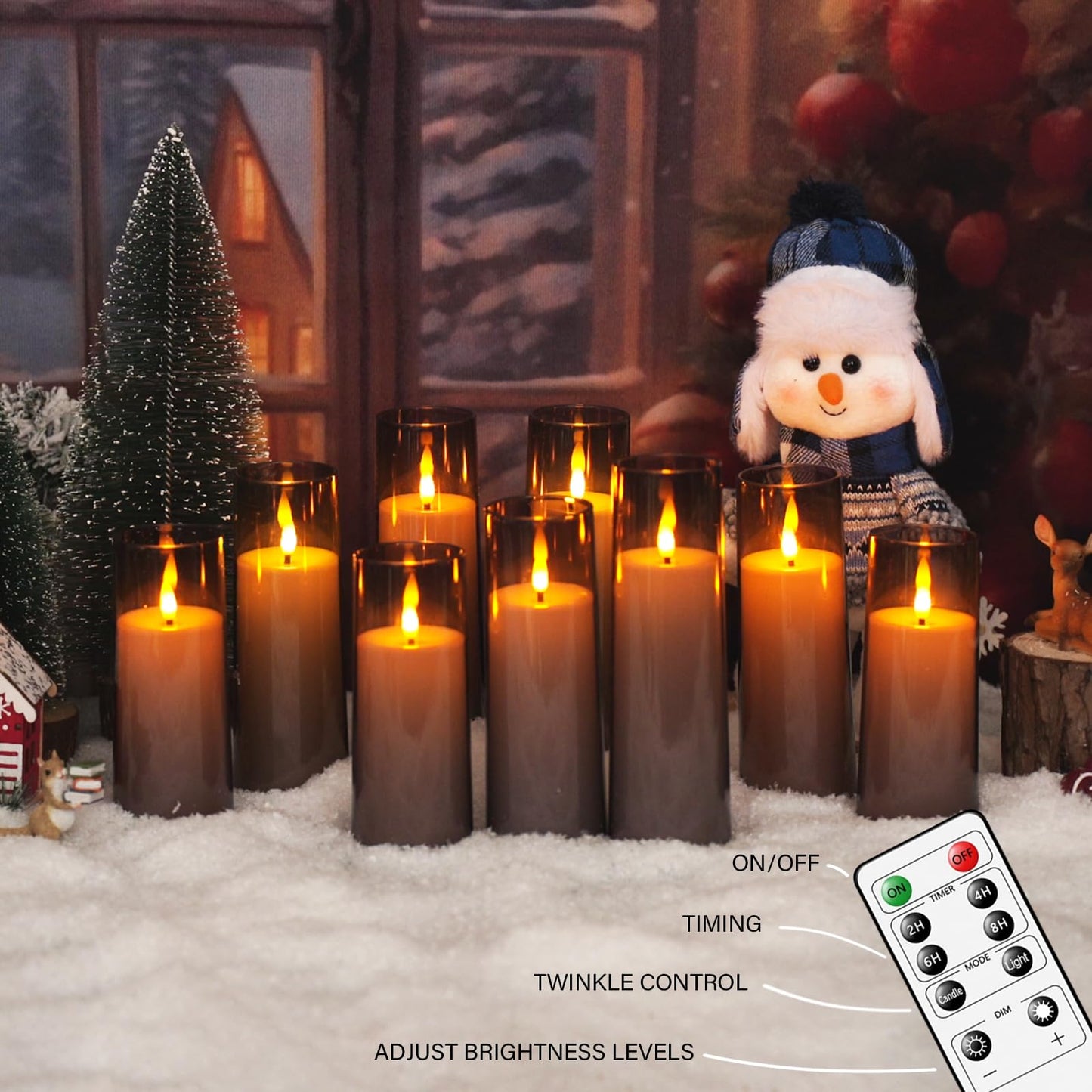 Flickering Flameless Candles Battery Operated with Remote and 2/4/6/8 H Timer Plexiglass Led Pillar Candles Pack of 9 (D2.3"xH 5"6"7")with Realistic Moving Wick Candles for Home Decor(White)