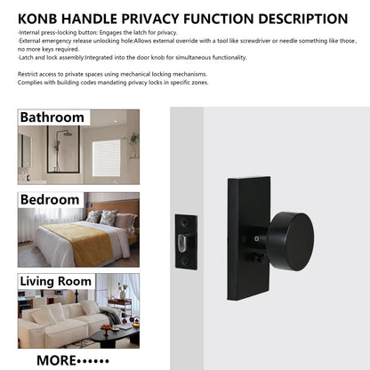 Privacy Door Knob with Reversible Keyless Push Lock, Modern Rectangular Long Plate Interior Door Lock