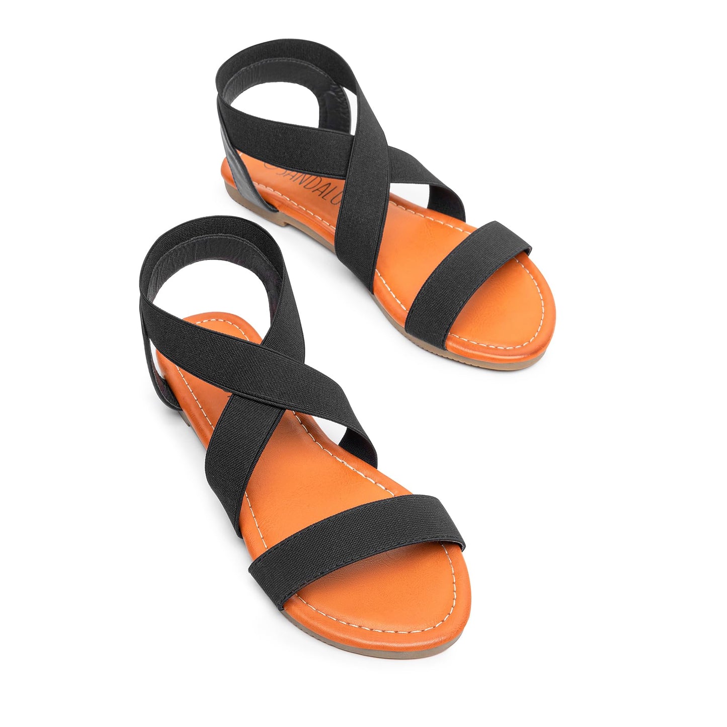 SANDALUP Elastic Ankle Strap Flat Sandals for Women