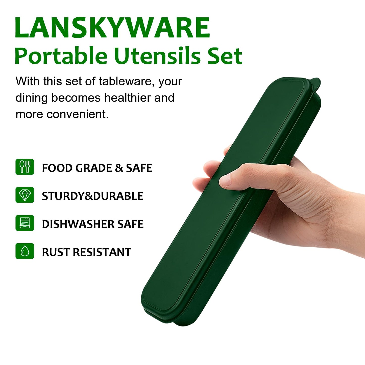 Portable Travel Utensils Set, 18/8 Stainless Steel 3 PCS Cutlery Set Including Knife Fork and Spoon, Reusable Travel Silverware Set with Case for Lunch Box Camping School Office