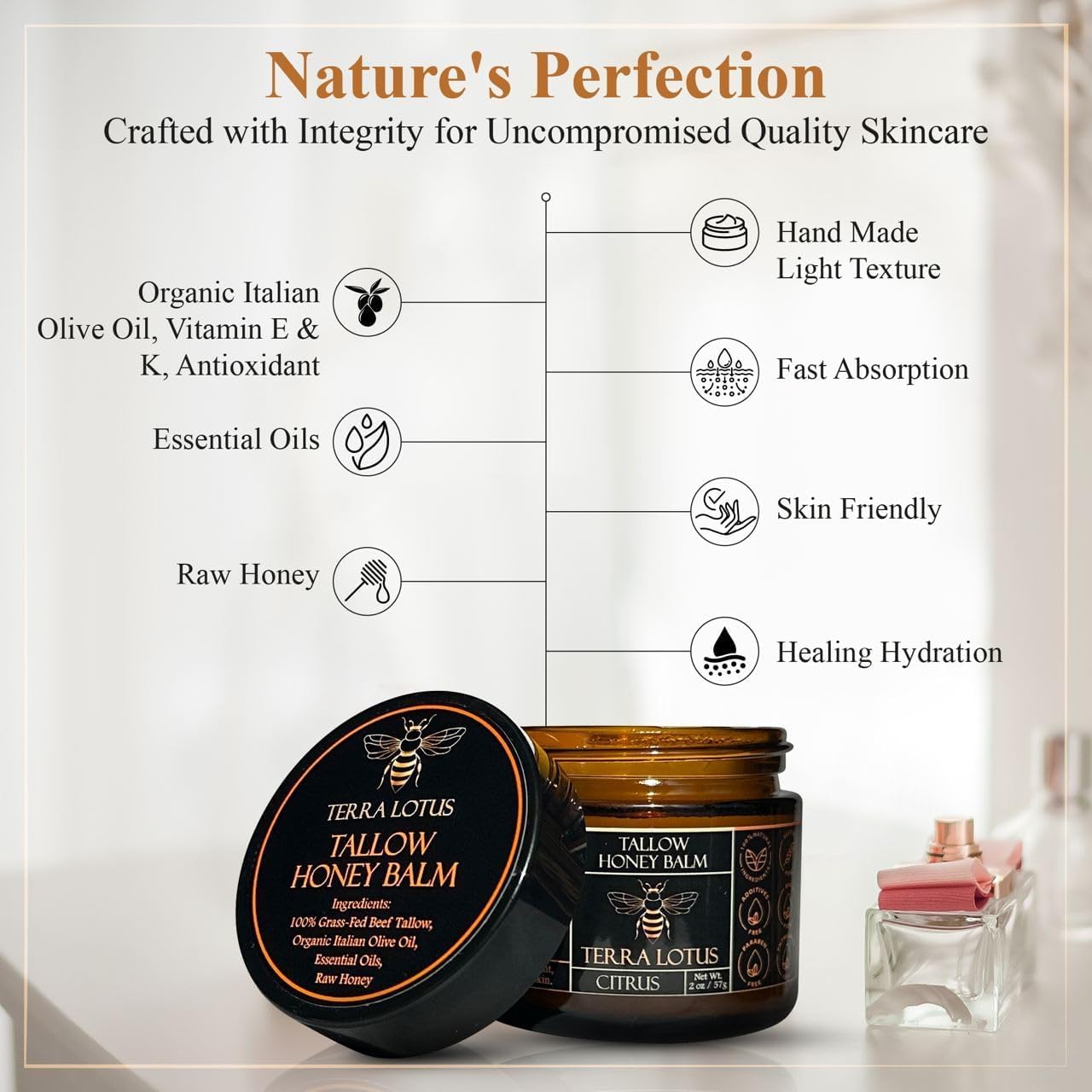 Organic Grass-Fed Beef Tallow Balm with Raw Honey - Moisturizing Cream for Soft, Smooth Skin - Handmade All-Natural Moisturizer (2 Oz, Unscented)