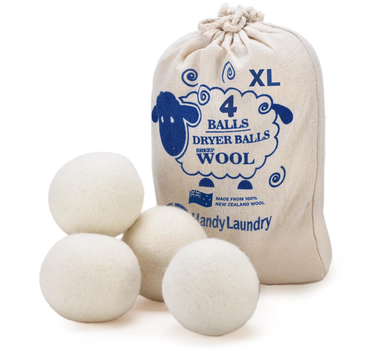 Handy Laundry Wool Dryer Balls - Natural Fabric Softener, Reusable, Reduces Clothing Wrinkles and Saves Drying Time, Better Alternative to Plastic Balls and Liquid Softener (Pack of 6)