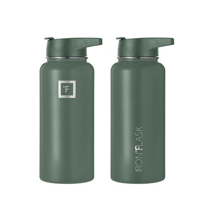 IRON °FLASK 32 oz Stainless Steel Water Bottle – Vacuum Insulated, Leak-Proof, BPA-Free, with 3 Lids (Straw Included)