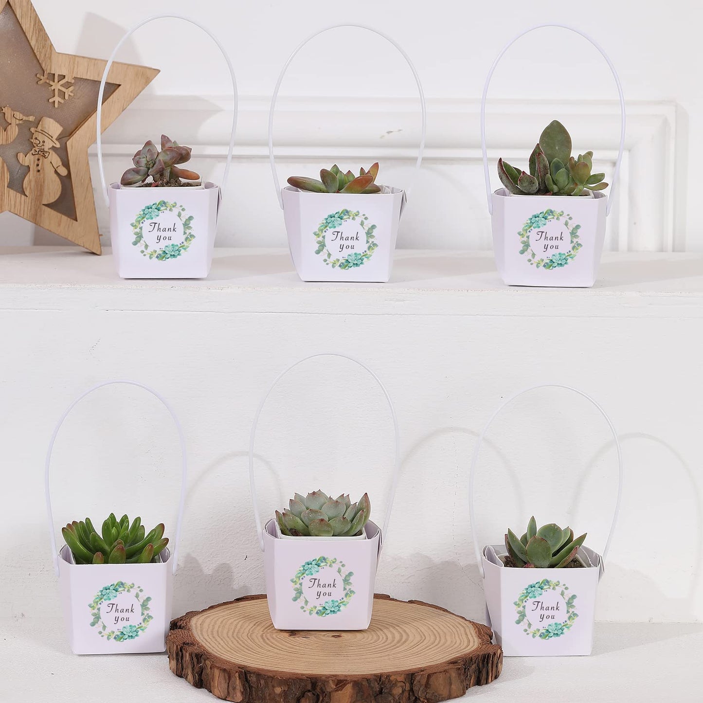 NITHECON 40pcs Thank You Succulents Wraps [NOT Include Plants and Pots]-[Fits 2 Inch Pots] Succulent Gift Wraps bags Decoration Sleeve Succulent for Wedding Baby Shower Favors Ideas,White