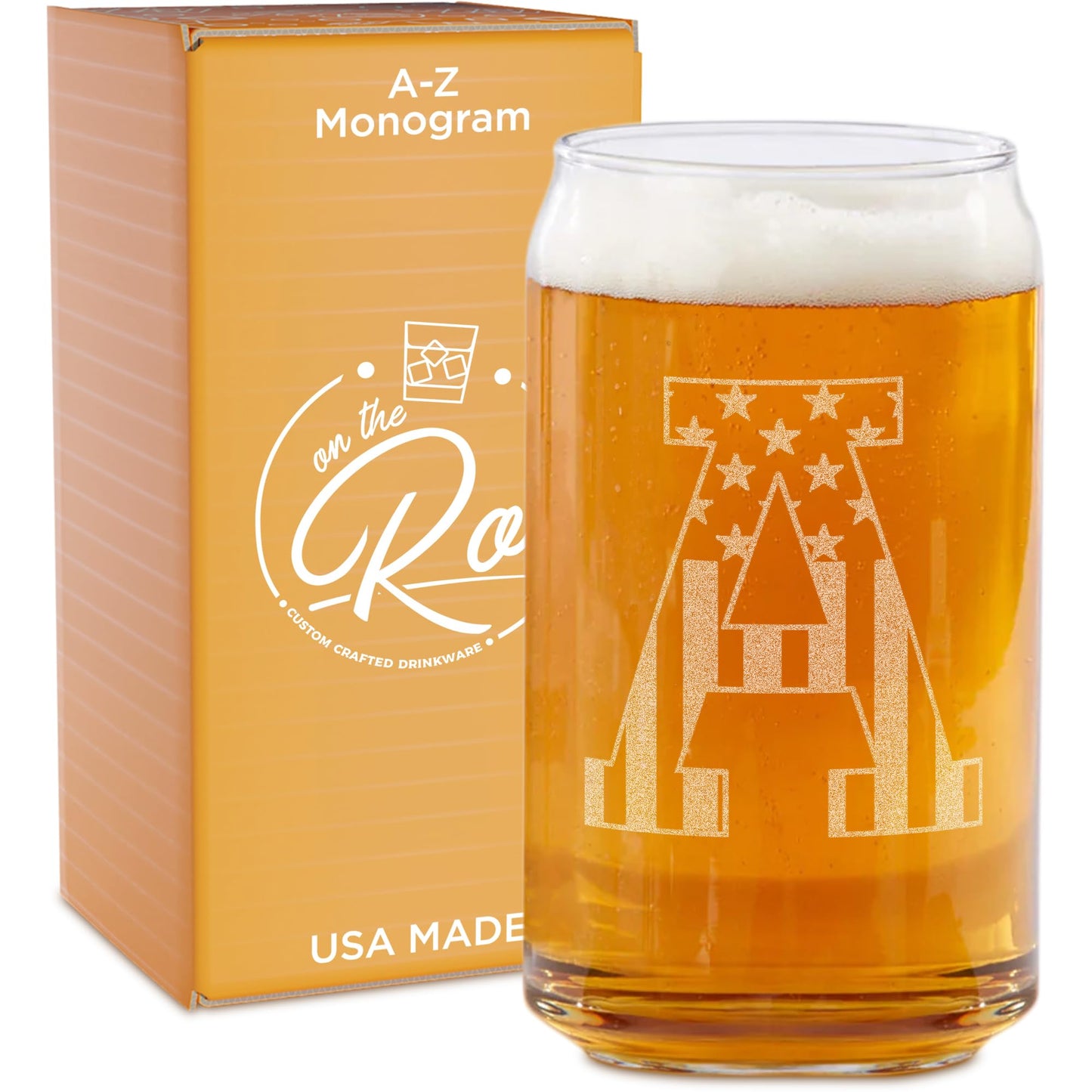 Monogram Beer Glasses for Men (A-Z) 16 oz - Engraved Beer Gifts for Men Brother Son Dad Neighbor - Unique Christmas Gifts for Him - Personalized Drinking Gift Beer Glass Mugs (J)