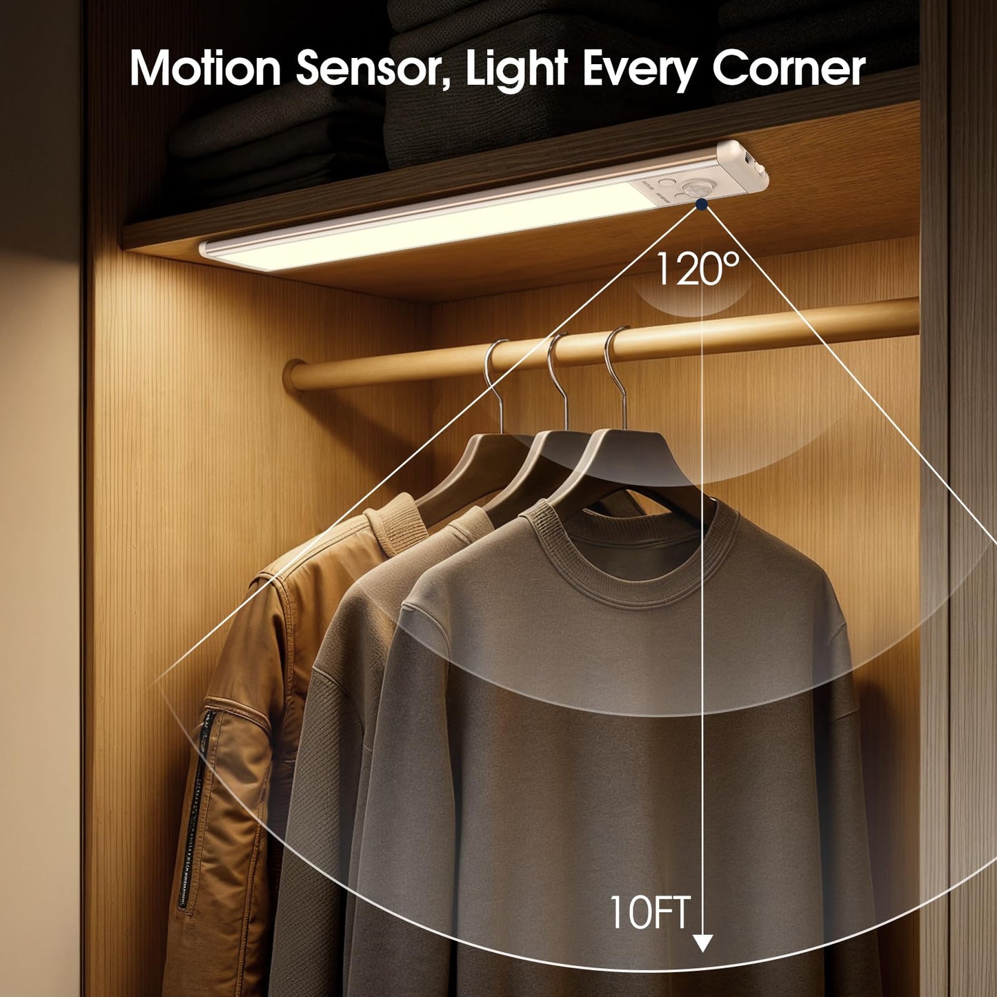 Chasesun 9.6” LED Motion Sensor Under Cabinet Lights – USB-C Rechargeable, 3-Tone Dimmable, Magnetic Mount, 5-Pack