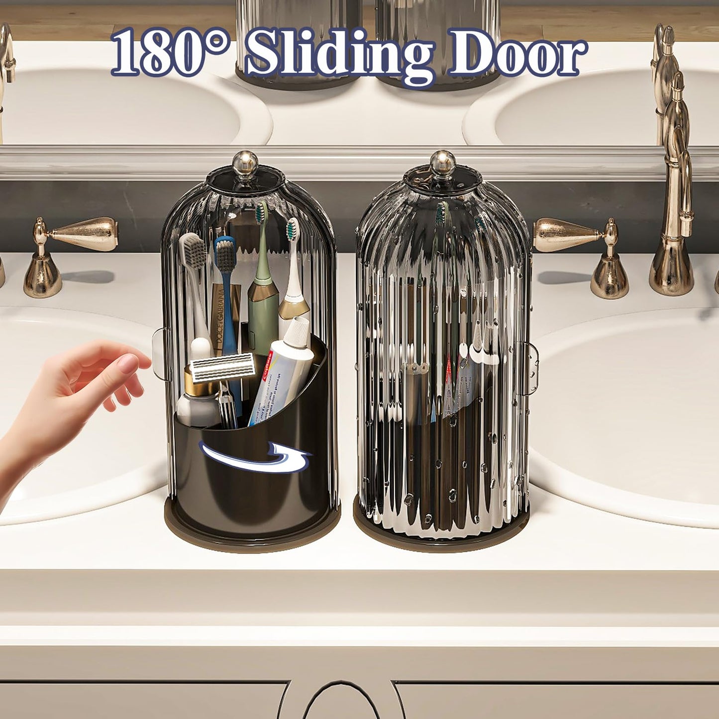 Multi-Use Bathroom Caddy, Dustproof Rotating Organizer with Cover