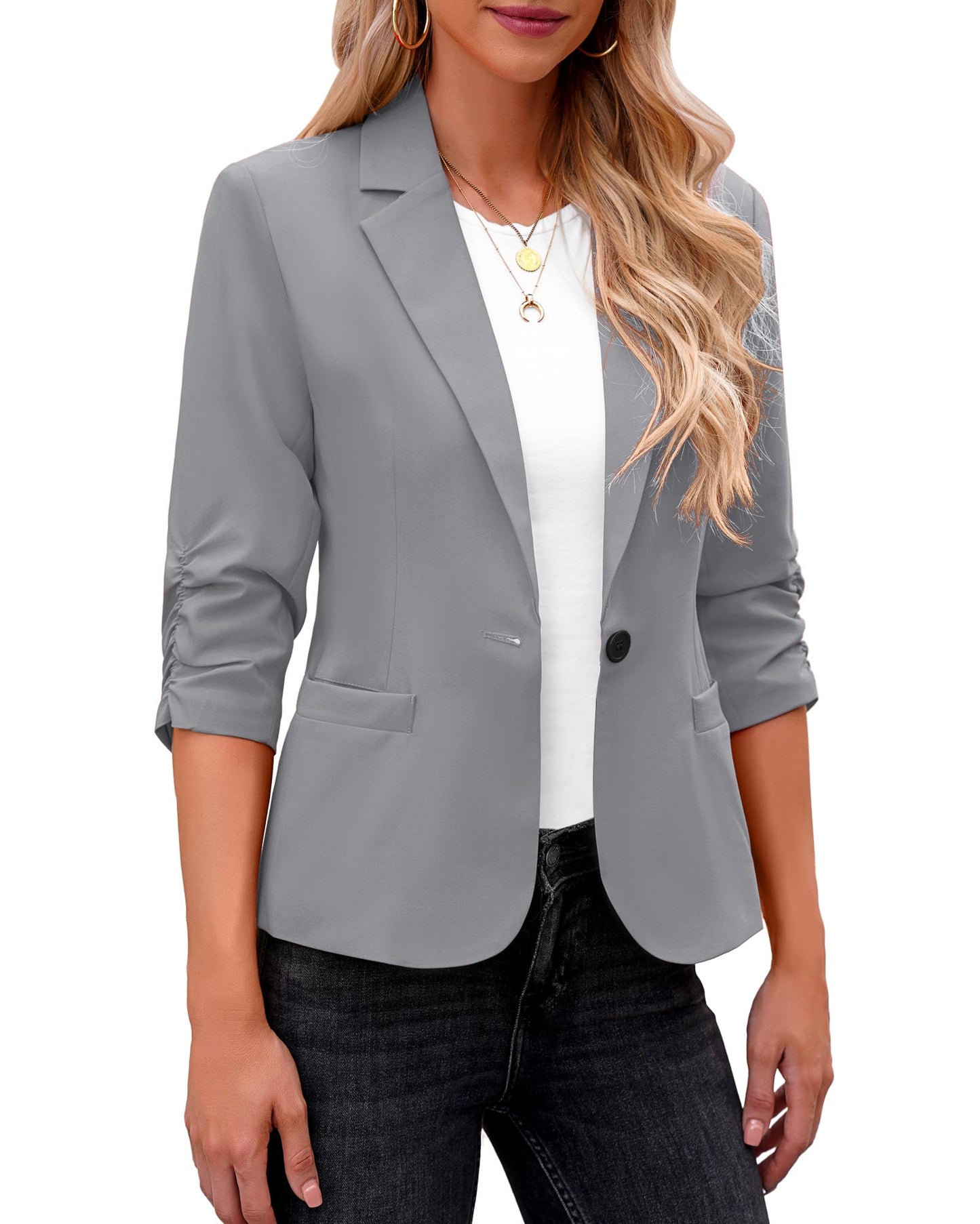 LookbookStore Blazer für Damen Anzugjacken Eleganter Blazer mit 3/4-Ärmeln Business-Casual-Outfits für die Arbeit