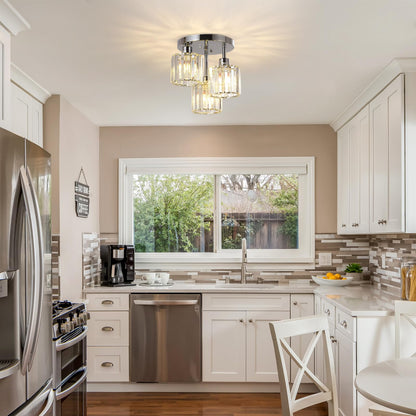 Crystal Semi Flush Ceiling Light – Modern Black Fixture, Clear Shade