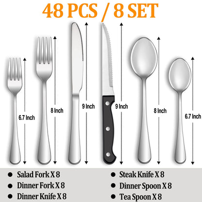 24-Piece Silverware Set with Steak Knives – Stainless Steel Flatware for 4