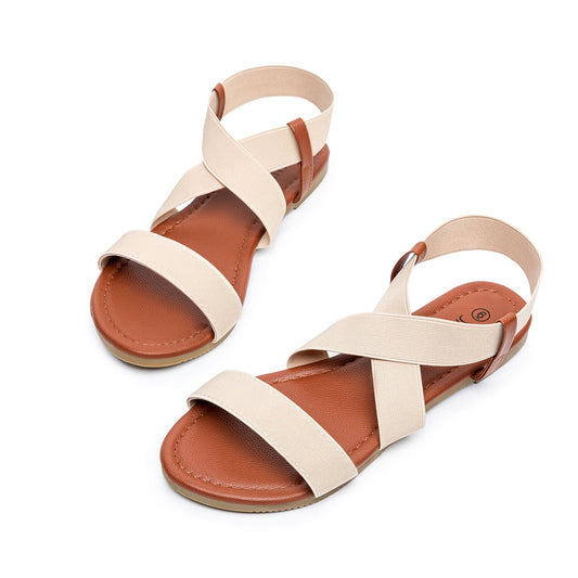 SANDALUP Elastic Ankle Strap Flat Sandals for Women