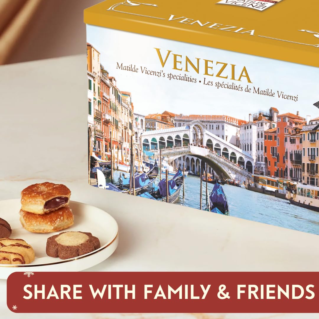 Matilde Vicenzi Roma Cookie Tin - Italian Pastries & Bakery Cookies in Individually Wrapped Trays - Bakery Dessert Gifts - Puff Pastry, Assorted Cookies in Italian Design Gift Tin 32oz (907g)