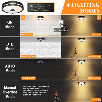 Motion Sensor LED Ceiling Light – Adjustable Color Temp, Outdoor Flush Mount