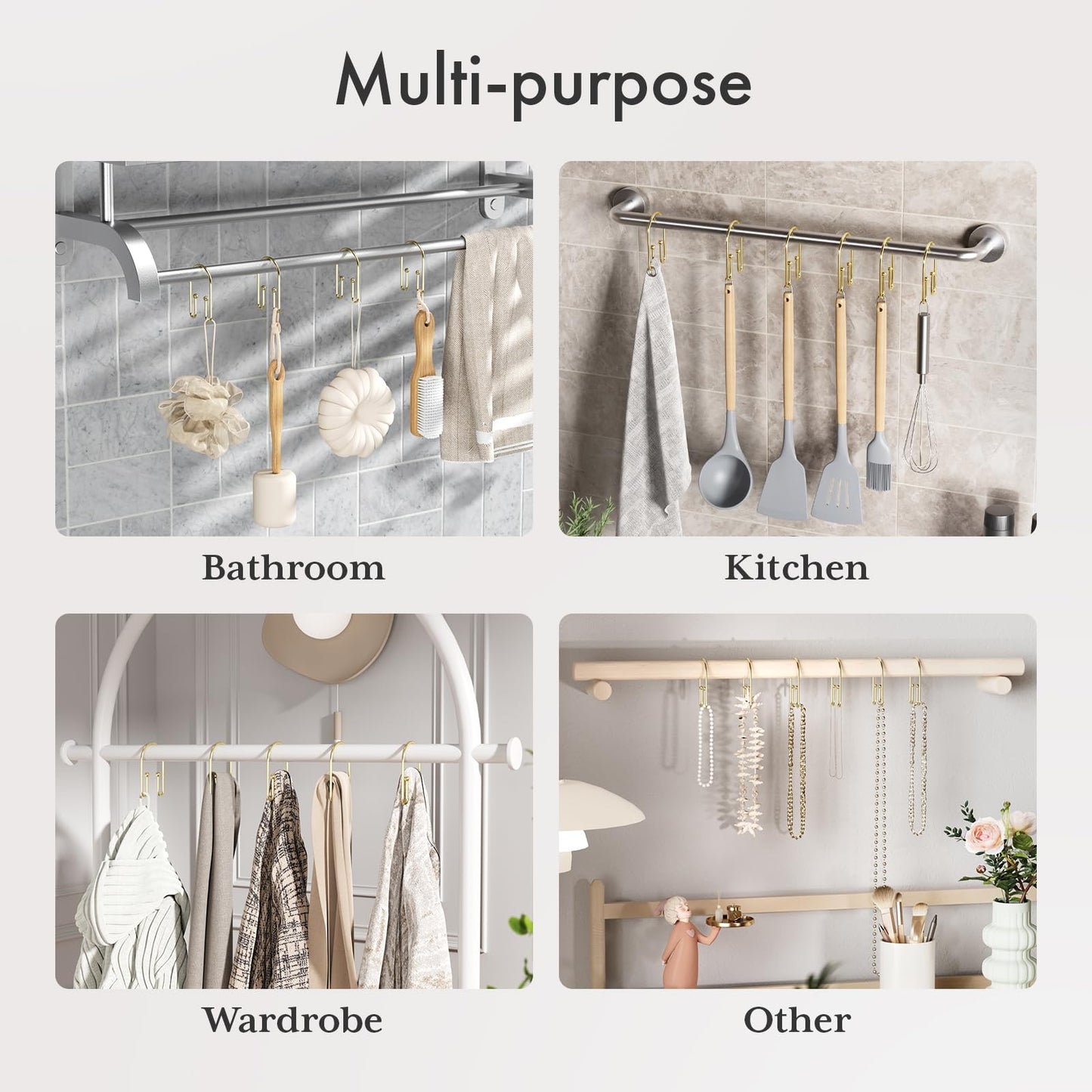 AmazerBath Shower Curtain Hooks, Metal Shower Curtain Rings Rust Proof, Double Sided Shower Curtain Hooks for Shower Curtain Liner Smooth Brushed Nickel Shower Hook Rings for Bathroom, Set of 12