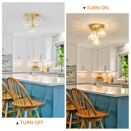 Crystal Semi Flush Ceiling Light – Modern Black Fixture, Clear Shade