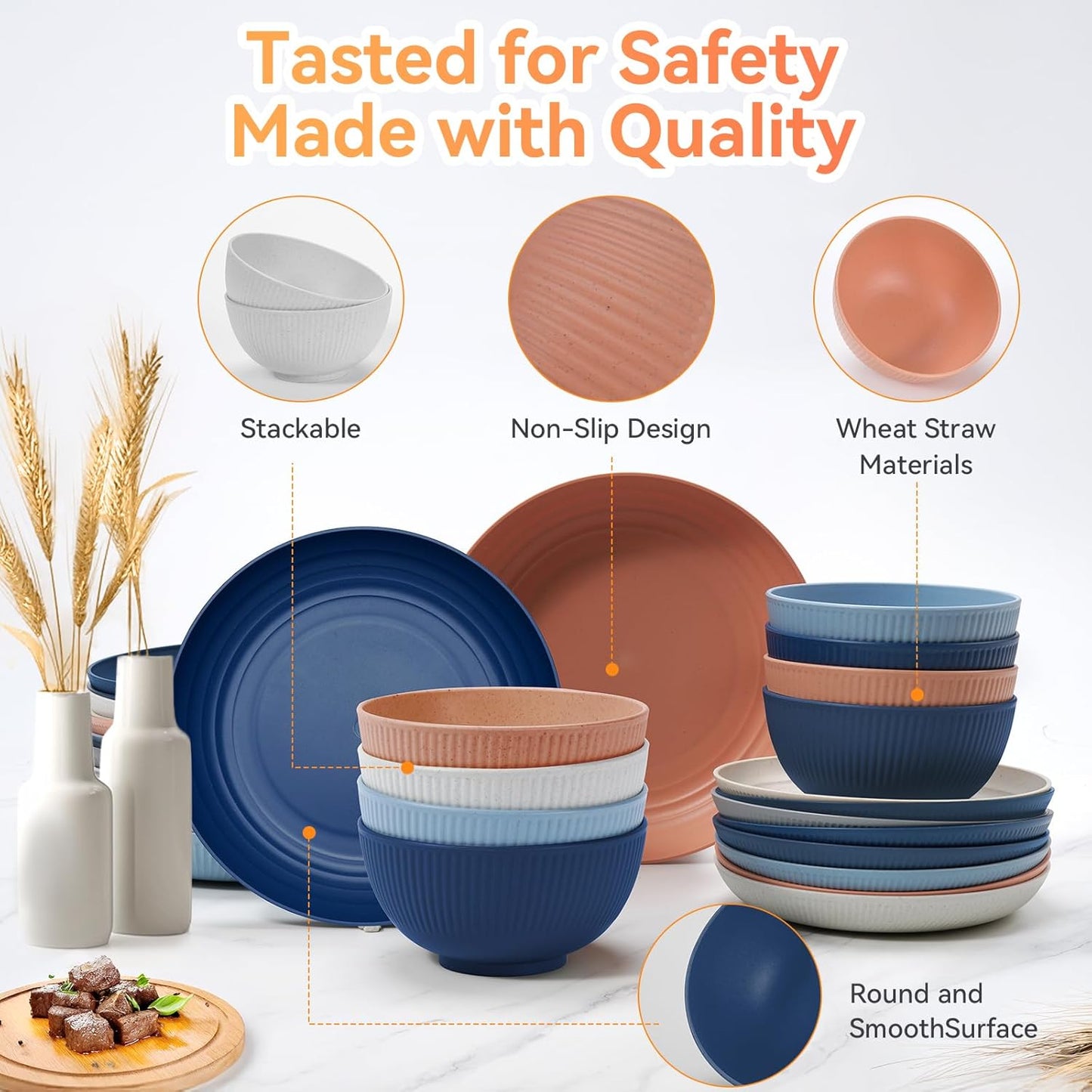 48-Piece Unbreakable Dinnerware Set – Plates, Bowls, Cups & Utensils for 6
