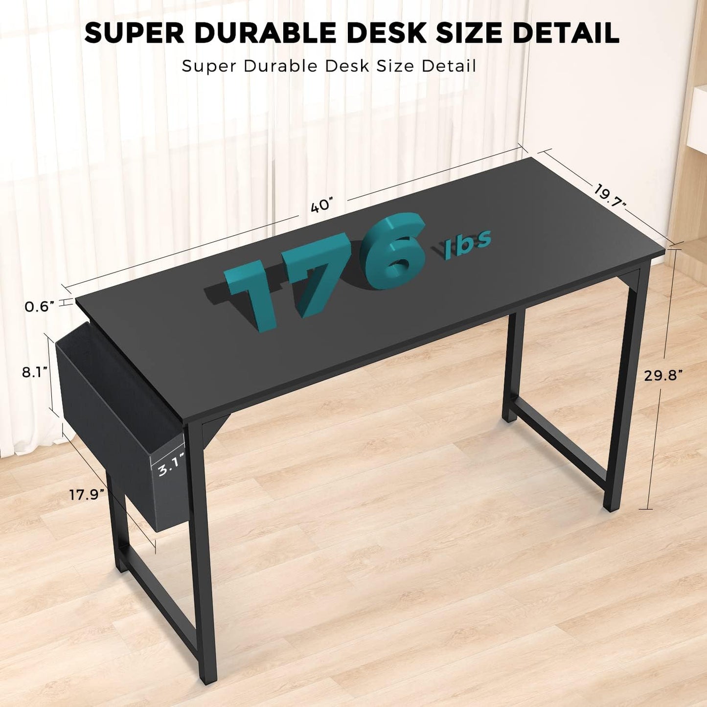 DUMOS 40 Inch Office Small Computer Desk Modern Simple Style Writing Study Work Table for Home Bedroom - Black