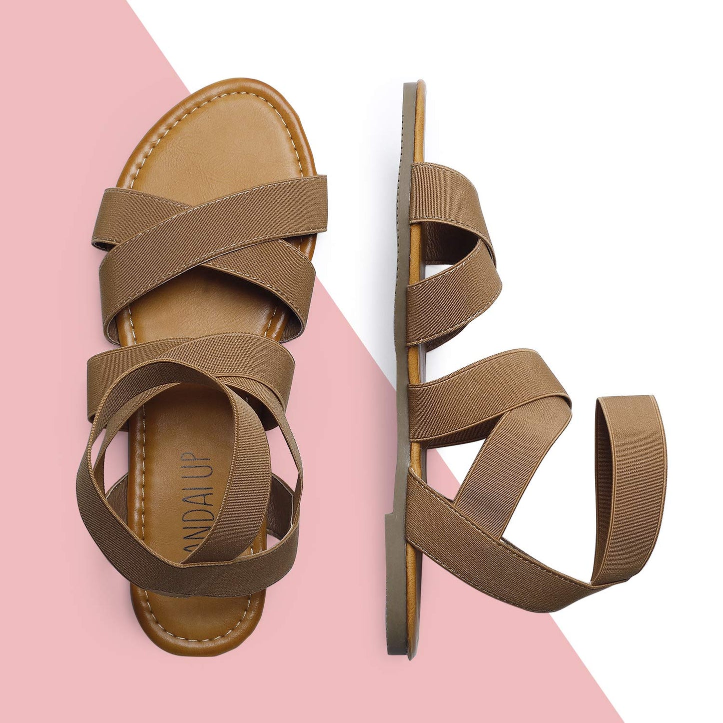 SANDALUP Elastic Ankle Strap Flat Sandals for Women