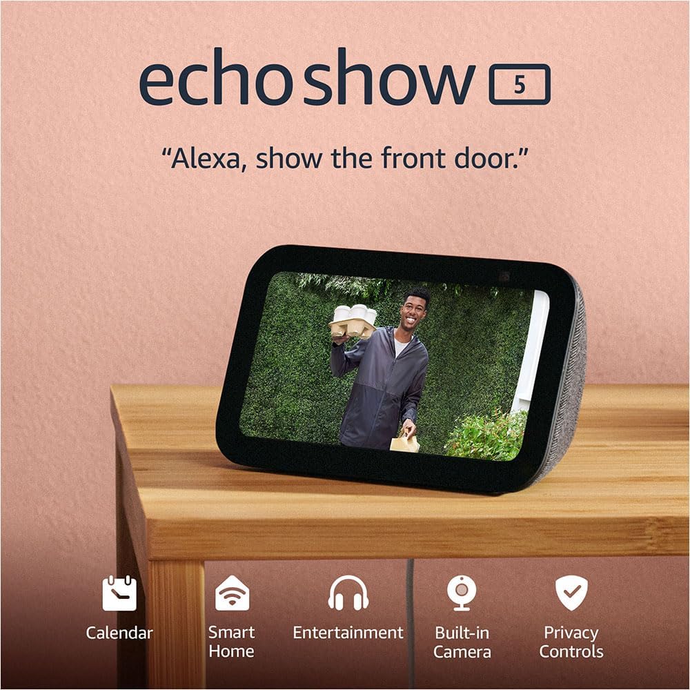 Amazon Echo Show 5 (newest model), Smart display with 2x the bass and clearer sound, Glacier White