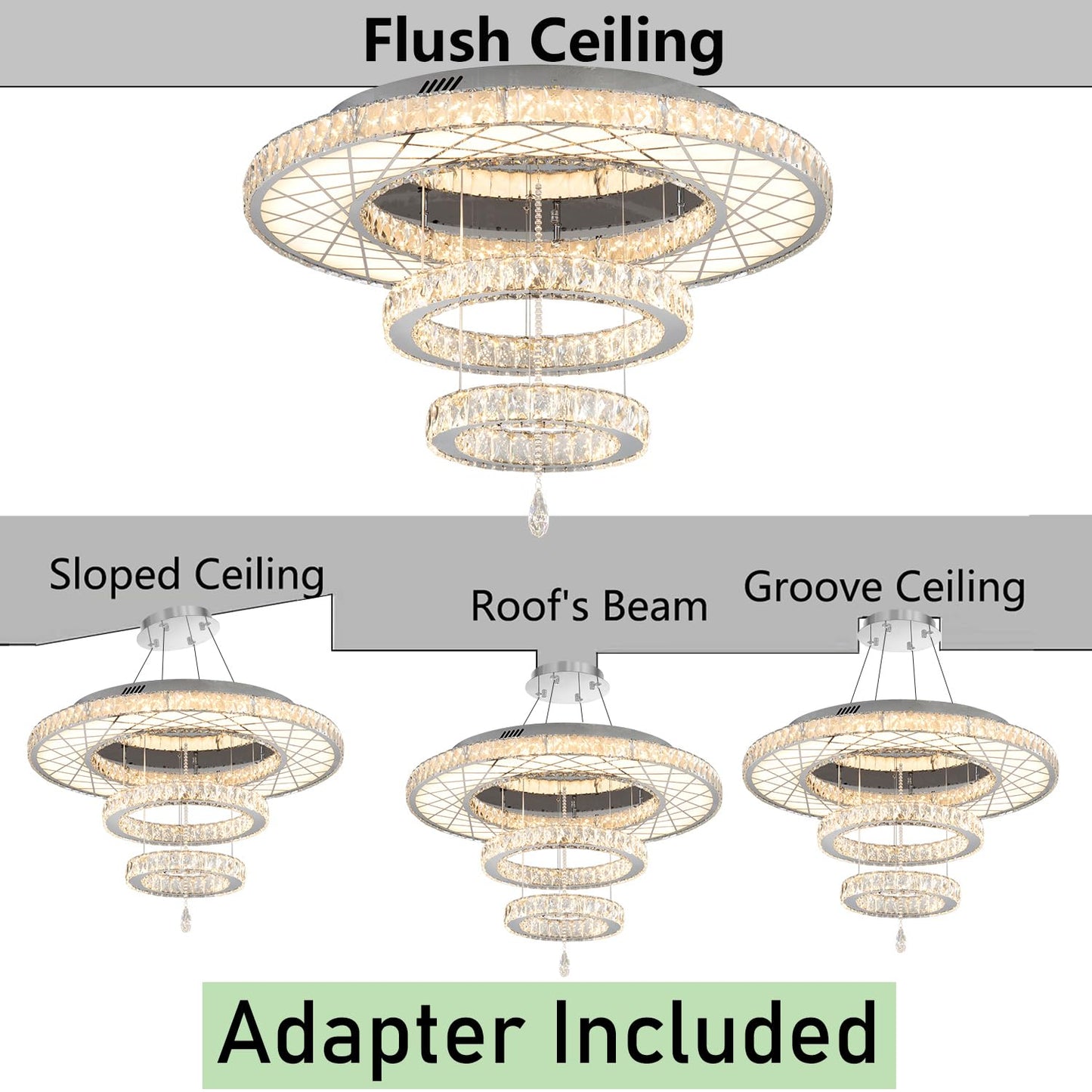 Modern Flush Ceiling Chandelier Bedroom Light Fixtures Crystal Flat Sloping Ceiling Lights for Hallway Kitchen Dining Room Dimmable Light with Remote Gold