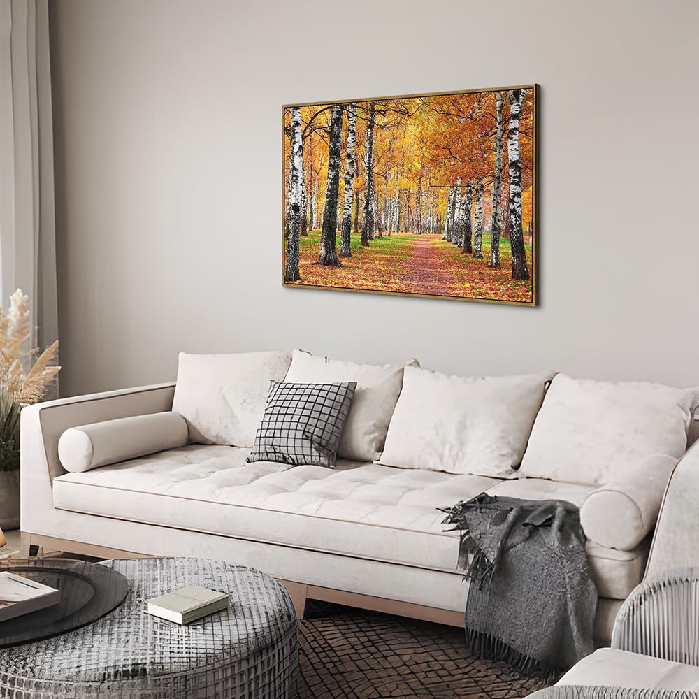 UTOP-art Tableau mural avec fleurs roses : paysage forestier, arbre, chemin, peinture sur toile enveloppée pour salon (36'' x 24'' x 1 panneau) 