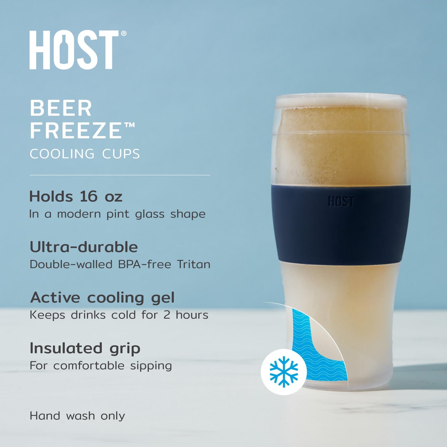 Host Freeze, Tasses congelées, Ensemble de pintes congelables, Bière Gardez vos boissons au frais, Verres isolés à double paroi, Gobelet pour café glacé, 16 oz, Lot de 2, Noir 