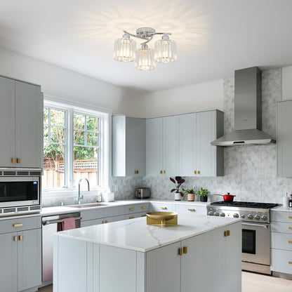 3-Light Crystal Semi Flush Mount Ceiling Light | Black Modern Fixture for Kitchen, Hallway & Bedroom