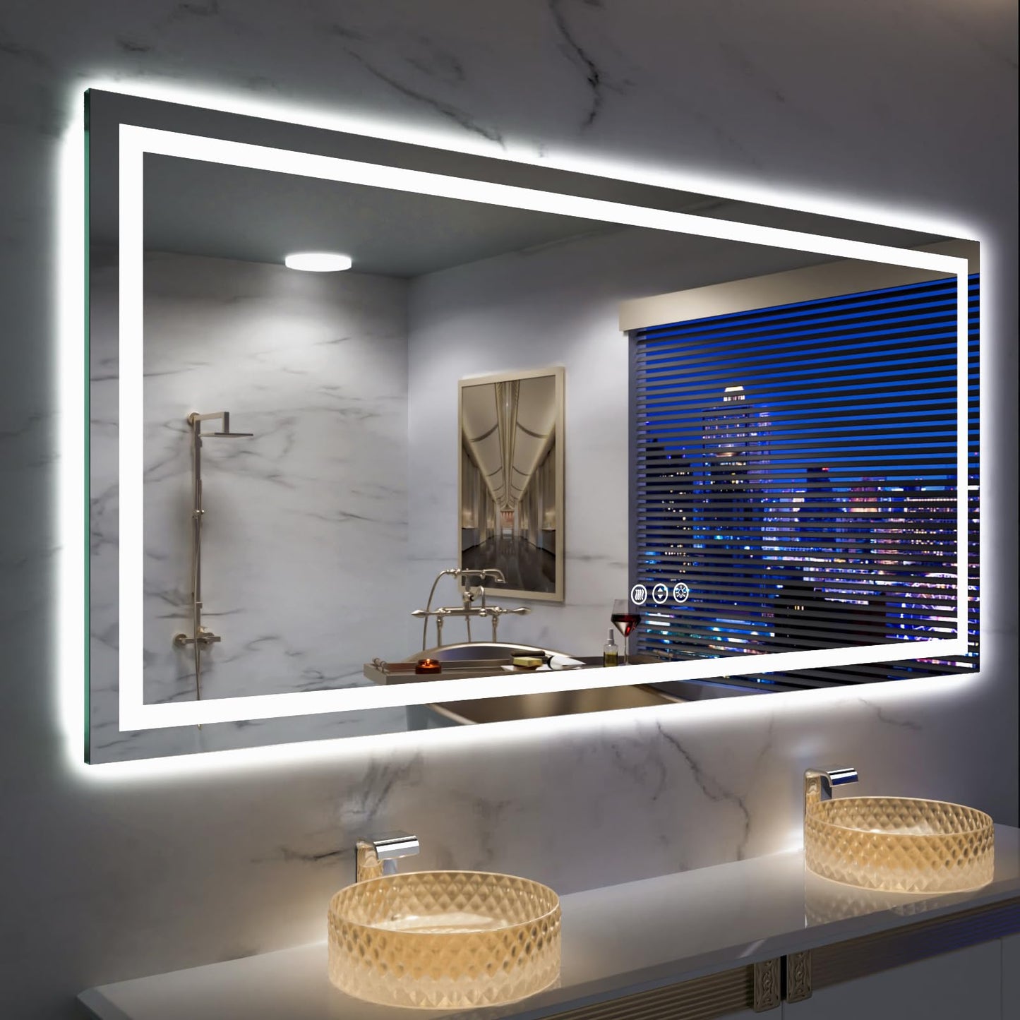 Amorho 20"x 28" LED Bathroom Mirror with Black Frame, Front Light and Backlit(Controlled Separately), Stepless Dimmable, Anti-Fog, Shatter-Proof, 3 Colors, Memory