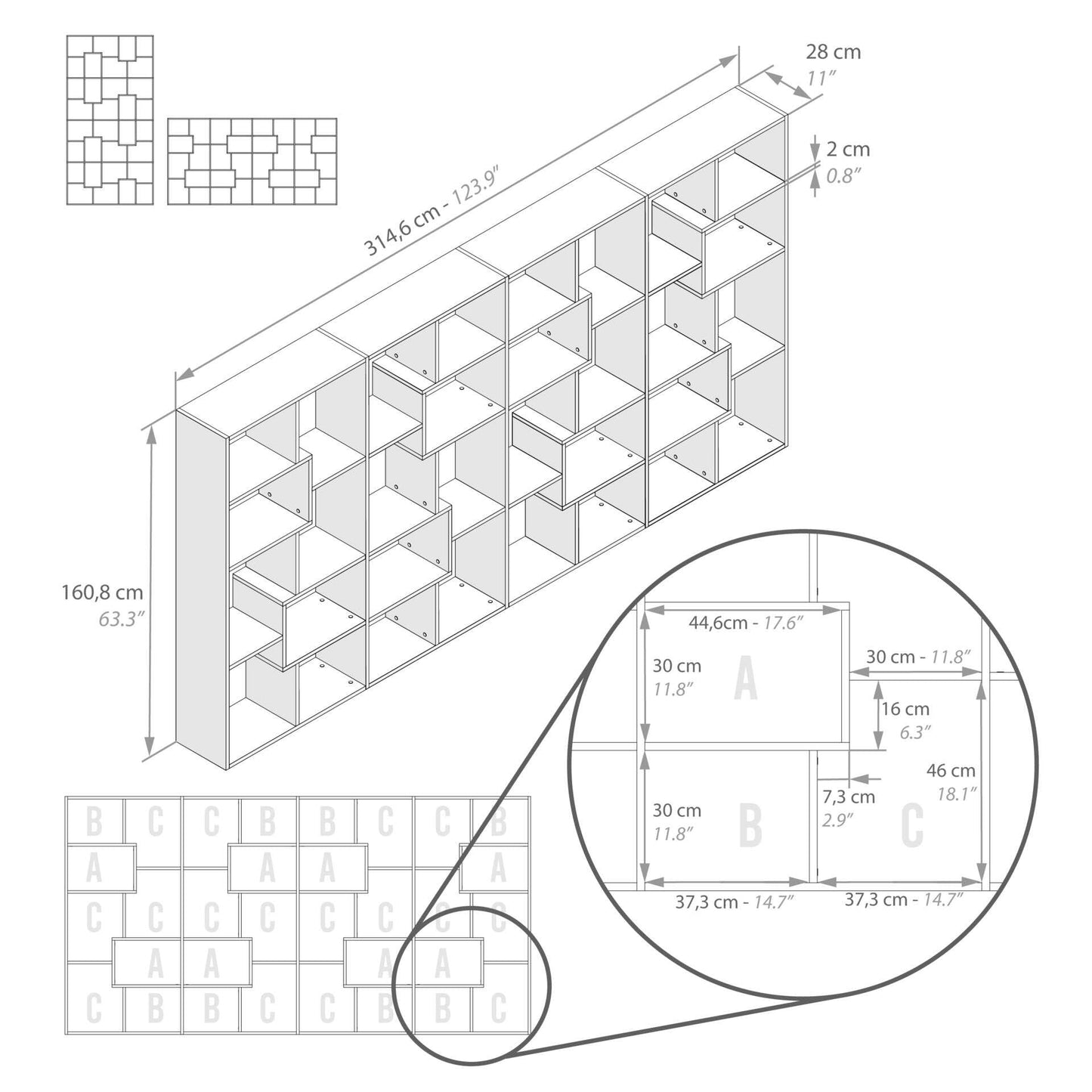 Mobili Fiver, Iacopo XS Bücherregal (63,31 x 31,5 Zoll), rustikale Eiche, Aufbewahrungsbücherregal, modernes Bücherregal für Wohnzimmer, Büro, italienische Möbel 