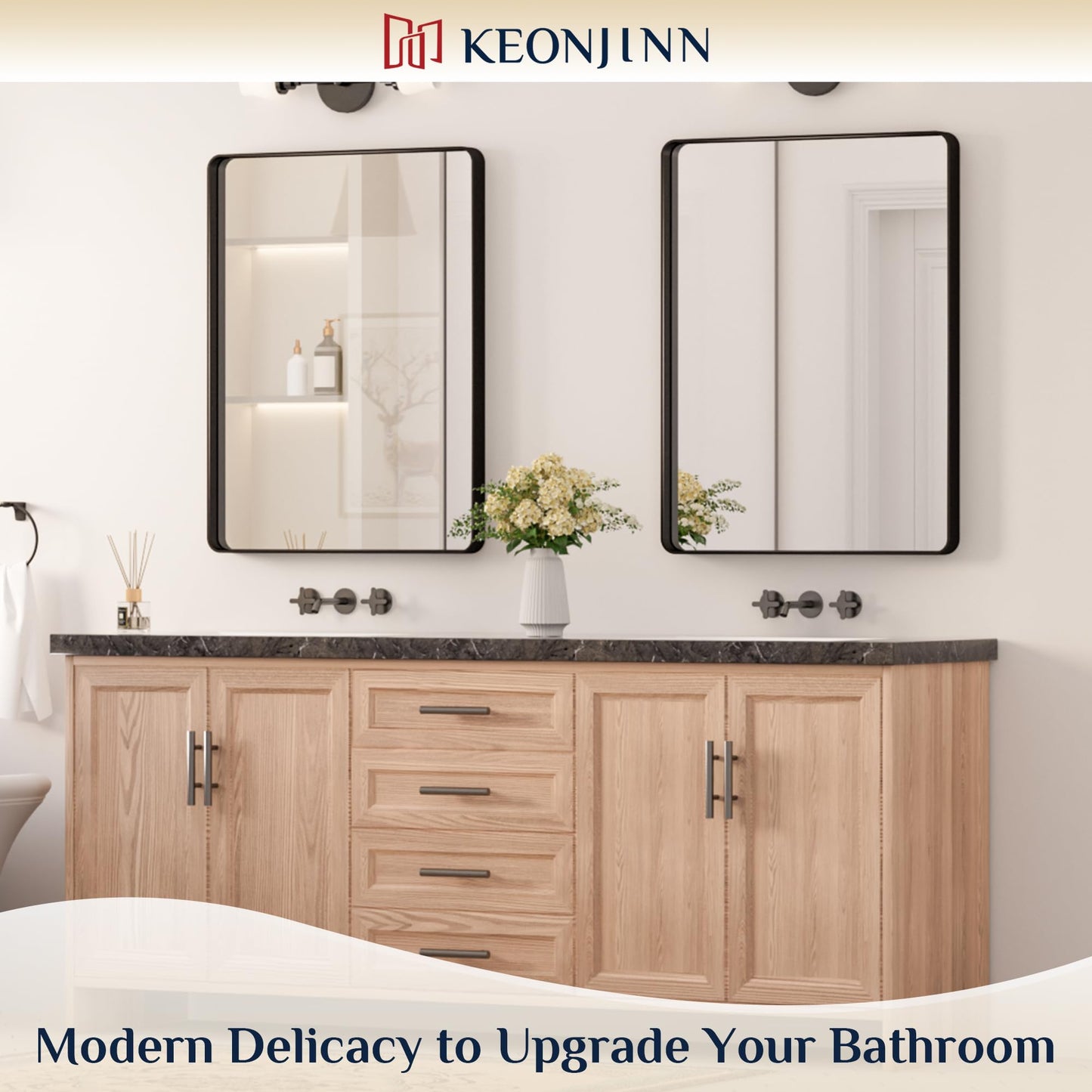 Keonjinn Black Mirror for Bathroom Sink, 24 x 30 Inch Sandblasted Finish Aluminum Wall Mirrors, Matte Black Rectangle Farmhouse Mirror with Shatterproof HD Tempered Glass, Anti-Rust Metal Frame