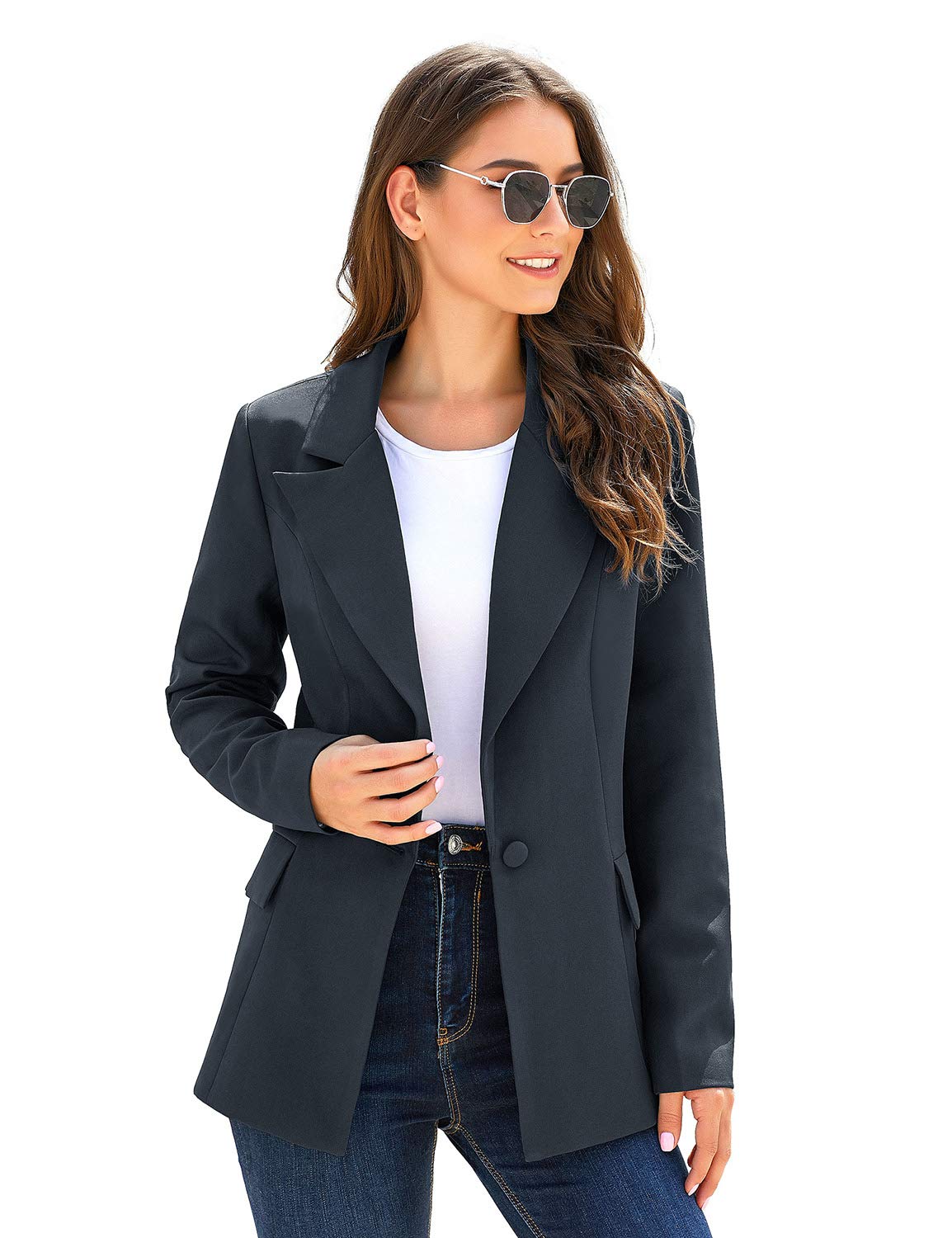 Veste de costume blazer de travail décontractée à poches ouvertes sur le devant pour femme GRAPENT 