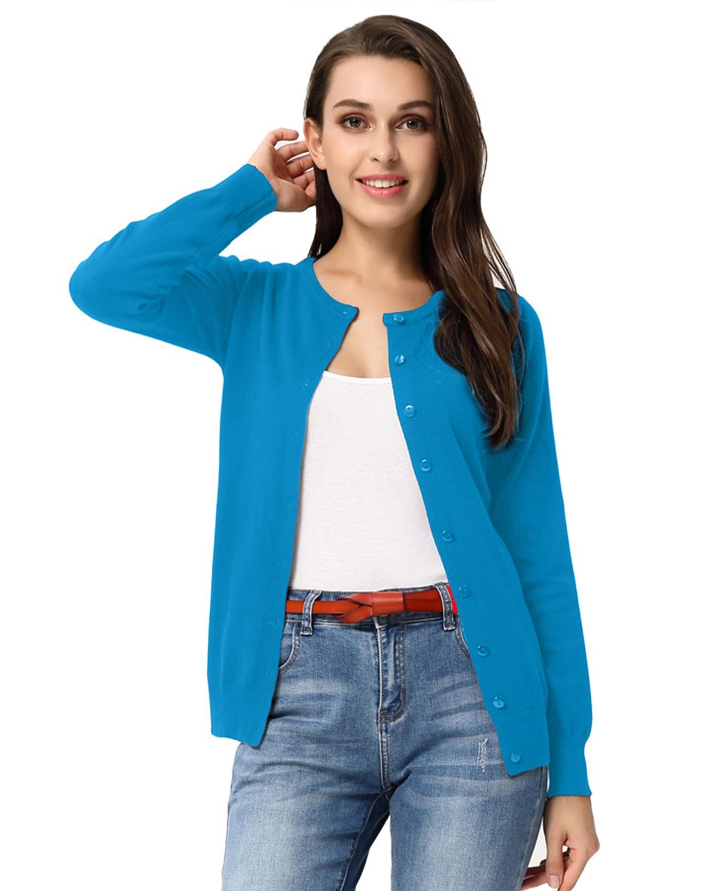 GRACE KARIN Cardigan en tricot à manches longues et col ras du cou pour femme