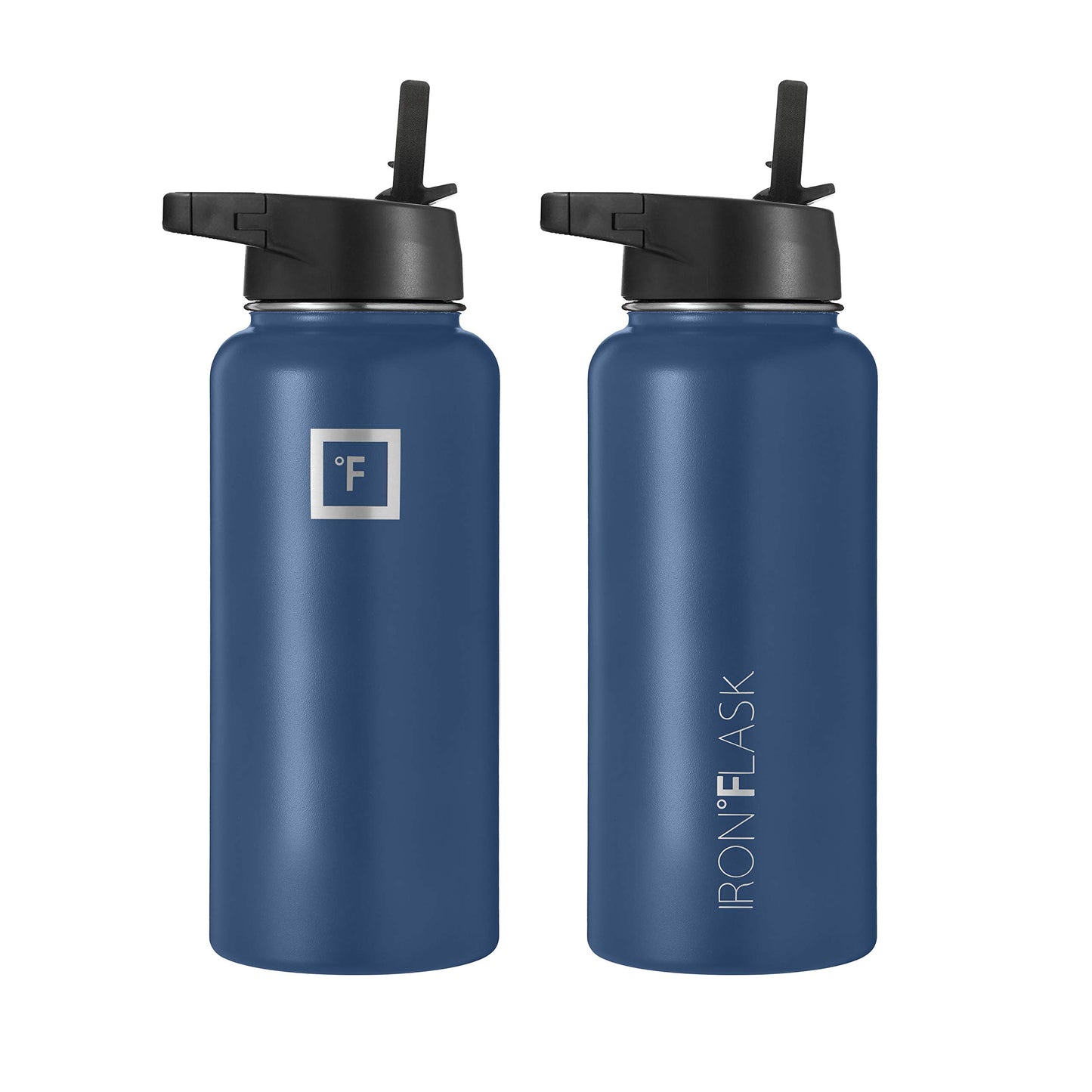 Bouteille d'hydratation de camping et de randonnée IRON °FLASK avec 3 couvercles - Bouteille d'eau en acier inoxydable, à double paroi et isolée sous vide - Anti-fuite et sans BPA (Dark Night, Straw - 32 oz) 