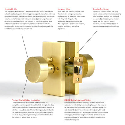 Privacy Door Knob with Reversible Keyless Push Lock, Modern Rectangular Long Plate Interior Door Lock