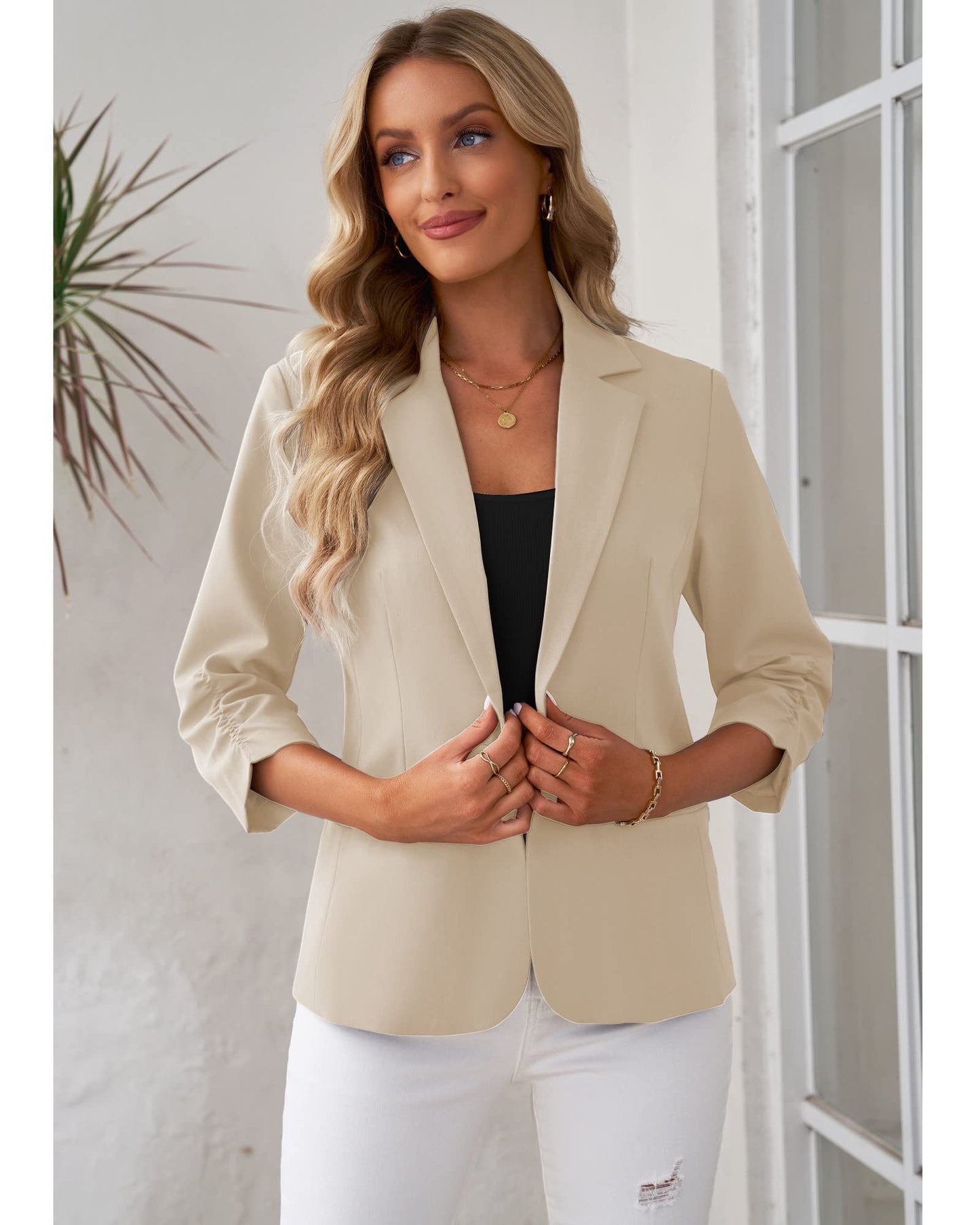 LookbookStore Blazer für Damen Anzugjacken Eleganter Blazer mit 3/4-Ärmeln Business-Casual-Outfits für die Arbeit