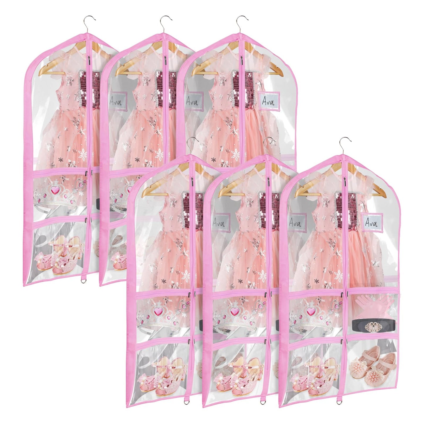 Univivi Clear PVC Dance Costume Bags (3 Pack) Garment Bag 40 Inch for Dance Competitions, with 4 Medium Clear Zipper Pockets and 1 Large Back Zippered Pocket [Upgraded Version]