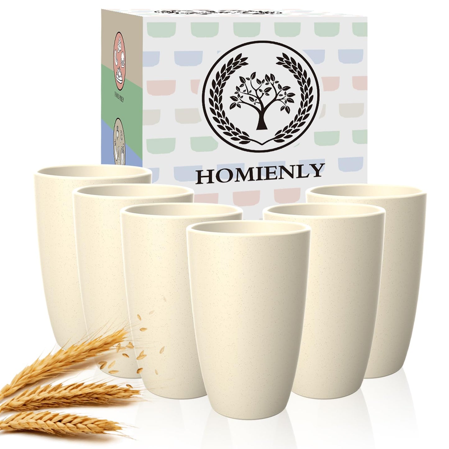 Homienly Wheat Straw Cups – Reusable, Unbreakable, Tumblers, Stackable & Dishwasher Safe