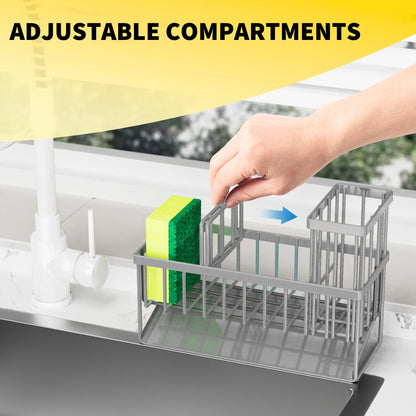 Kitchen Sink Caddy Organzier with High Brush Holder, Sponge Holder for Sink, 304 Rustproof Stainless, Kitchen Countertop Soap Dispenser Organizer, Kitchen Decor and Accessories
