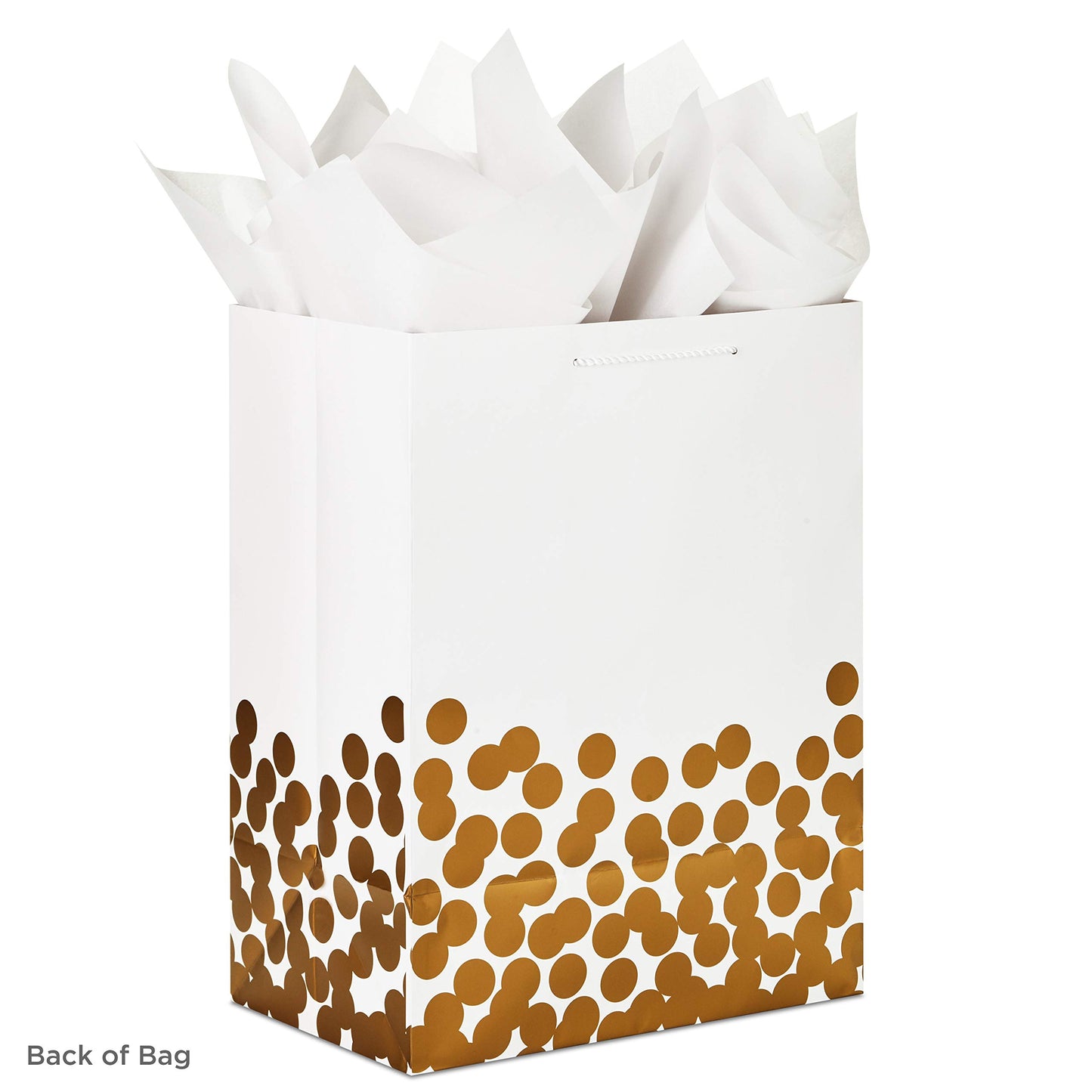 Hallmark 17" Extra Large Gift Bag with Tissue Paper (White with Gold Polka Dots) for Christmas, Hanukkah, Weddings, Engagements, Bridal Showers, Graduations, Retirements, Birthdays, Valentine's Day